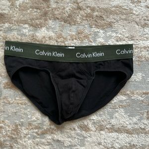 Men’s Calvin Klein Brief - Size Medium - Black with Olive Green Waistband